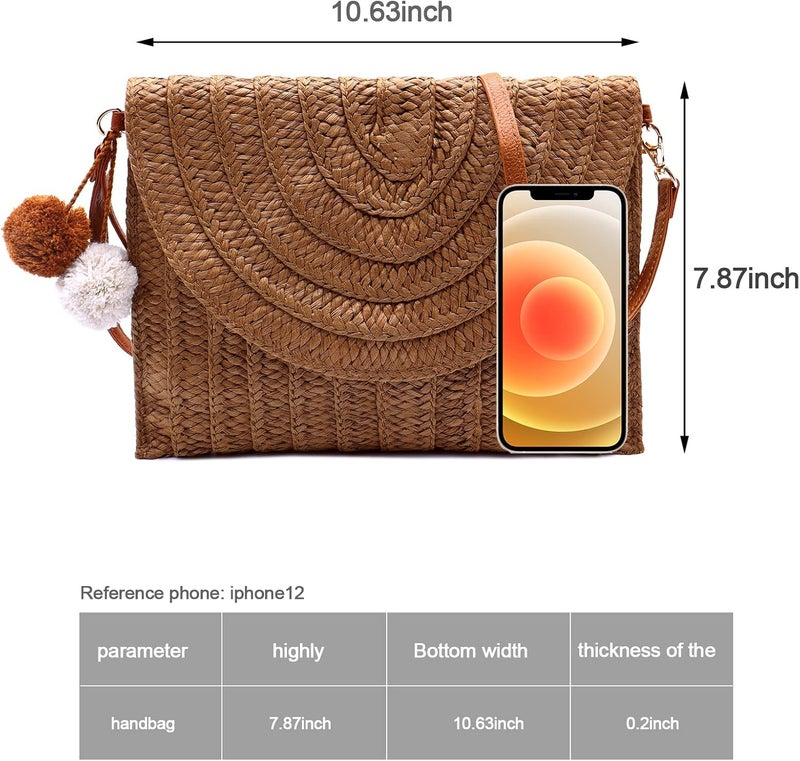 LUOFMISS Straw Clutch Bag Woven Purse for Women Shoulder Bag Casual Beach Rattan Handmade Wallet - Image 2